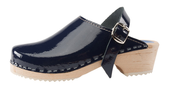 NAVY PATENT CLOGS